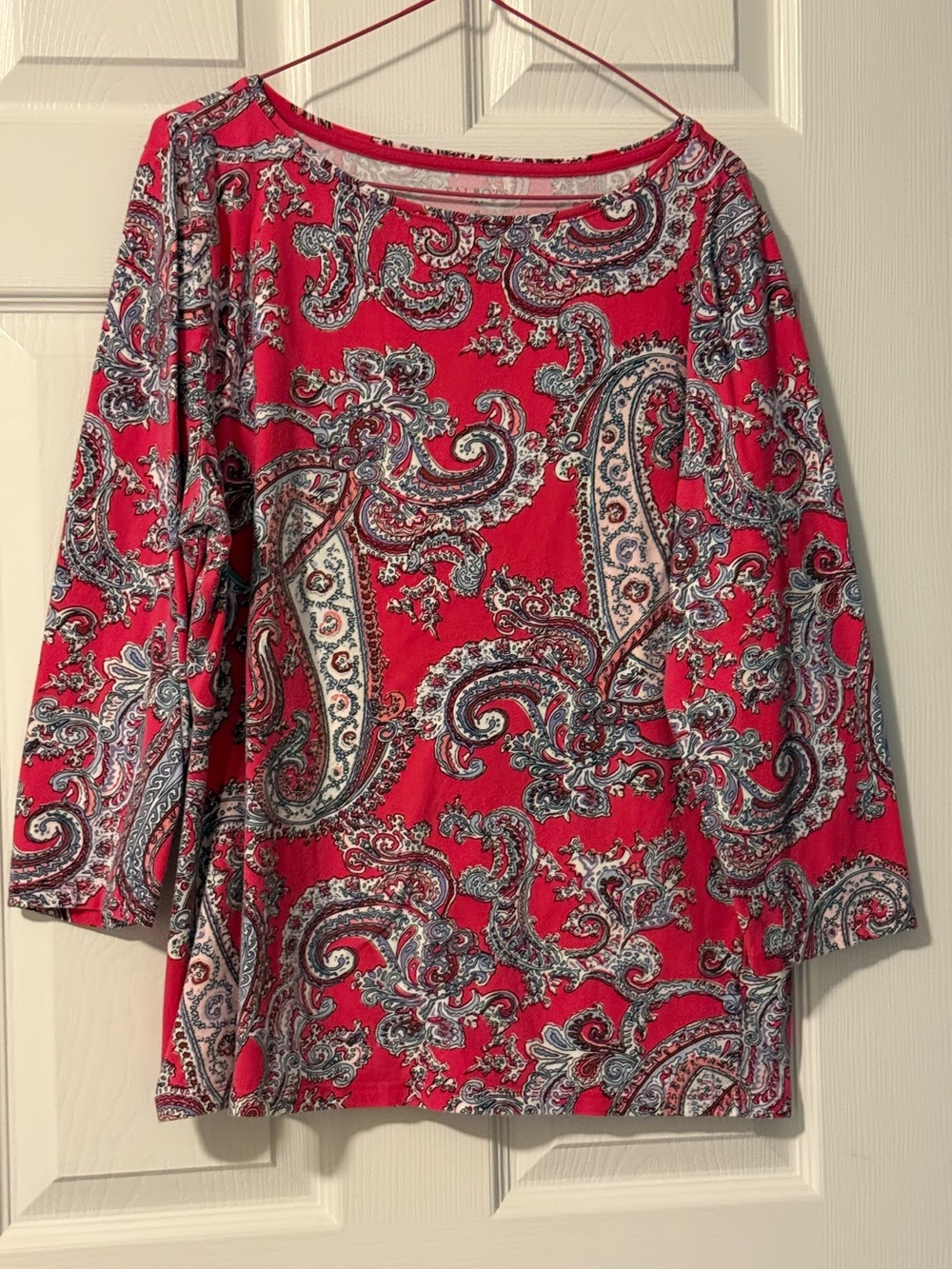 Talbots Red Paisley Three-Quarter Sleeve Boatneck Top